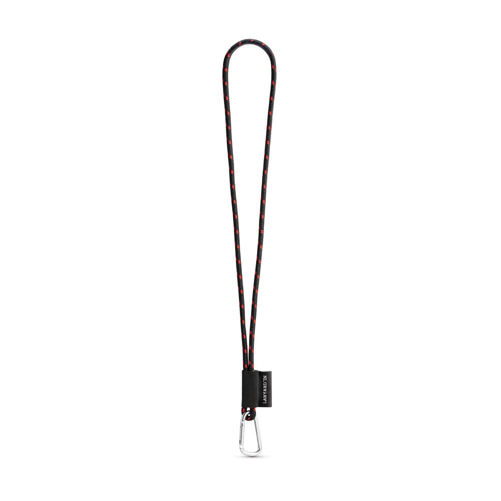 SET Lanyard NAUTIC Long (Ø 5 mm) with D-shape Carabiner 55 mm promotional lanyard in black/red with custom logo branding