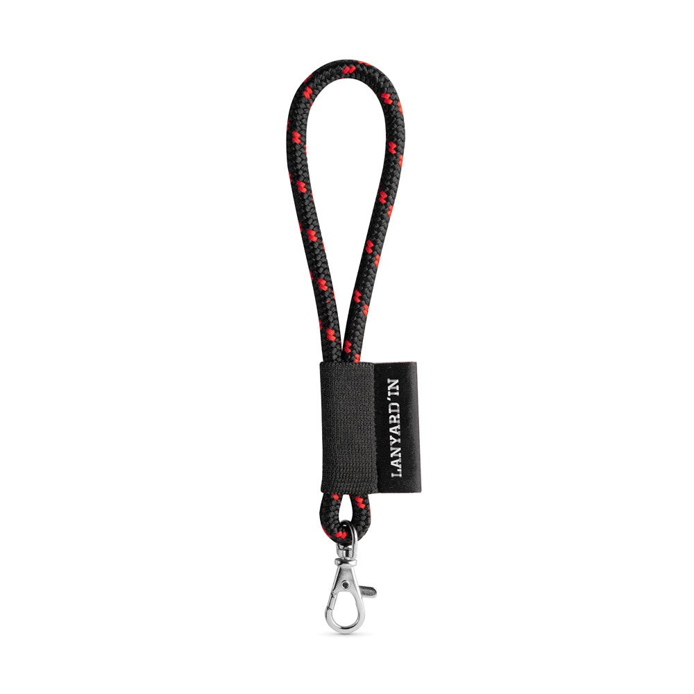 SET Lanyard NAUTIC Short (Ø 5 mm) with Hook Trigger Snap 9 mm promotional lanyard in black/red with custom logo branding
