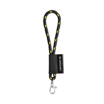 SET Lanyard NAUTIC Short (Ø 5 mm) with Hook Trigger Snap 9 mm promotional lanyard in black/yellow with custom logo branding