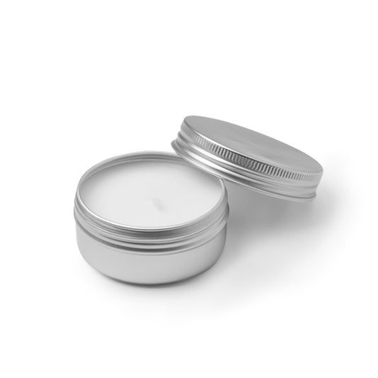 Stamina DELAX Aluminium candle in silver - promotional merchandise printed with your company logo