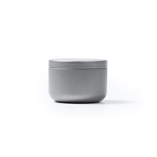Stamina GENTO A round metal candle in silver - promotional merchandise printed with your company logo