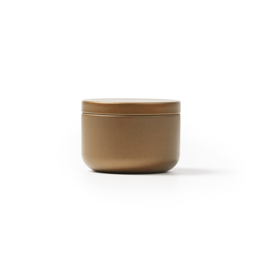 Stamina GENTO A round metal candle in gold - promotional merchandise printed with your company logo