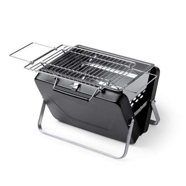 Stamina RULOT Stainless steel portable barbecue in black - promotional merchandise printed with your company logo