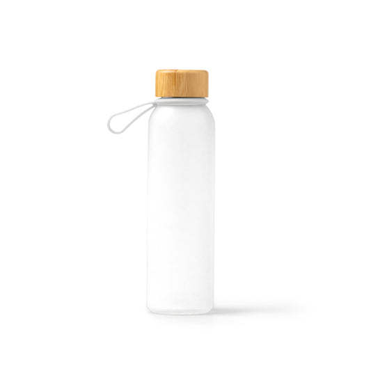 Stamina VOZNAN Recycled glass and bamboo bottle 500 ml in white - promotional merchandise printed with your company logo