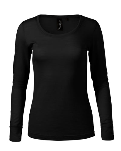 MALFINI Premium MERINO RISE LS Women's T-shirt in black - promotional clothing printed with your company logo