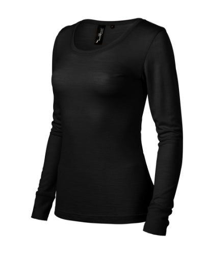 MALFINI Premium MERINO RISE LS Women's T-shirt in black - promotional clothing printed with your company logo