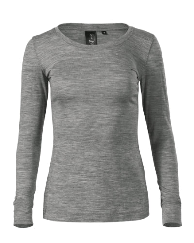 MALFINI Premium MERINO RISE LS Women's T-shirt in dark gray melange - promotional clothing printed with your company logo