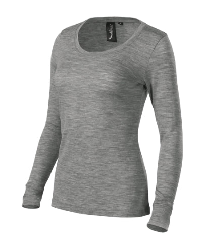 MALFINI Premium MERINO RISE LS Women's T-shirt in dark gray melange - promotional clothing printed with your company logo