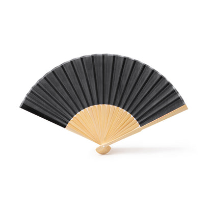 Stamina LIDIA Fan with bamboo rods and polyester fabric in black - promotional merchandise printed with your company logo
