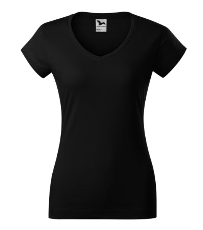 MALFINI FIT V-NECK Women's T-shirt in black - promotional clothing printed with your company logo