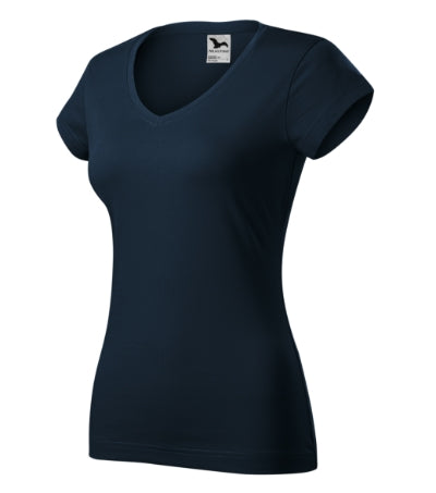 MALFINI FIT V-NECK Women's T-shirt in navy blue - promotional clothing printed with your company logo