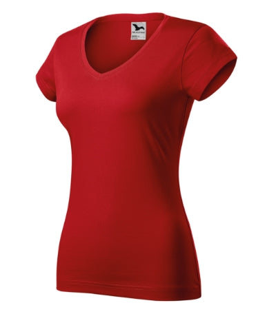 MALFINI FIT V-NECK Women's T-shirt in red - promotional clothing printed with your company logo