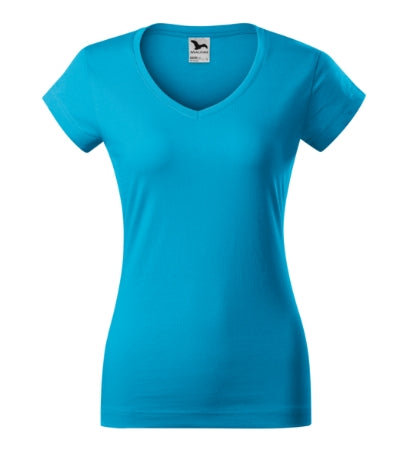MALFINI FIT V-NECK Women's T-shirt in blue atoll - promotional clothing printed with your company logo