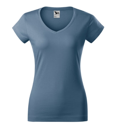 MALFINI FIT V-NECK Women's T-shirt in denim - promotional clothing printed with your company logo