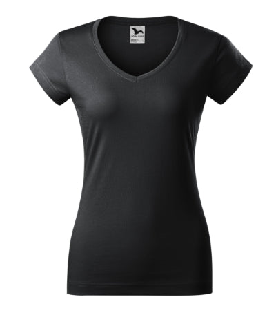 MALFINI FIT V-NECK Women's T-shirt in ebony gray - promotional clothing printed with your company logo