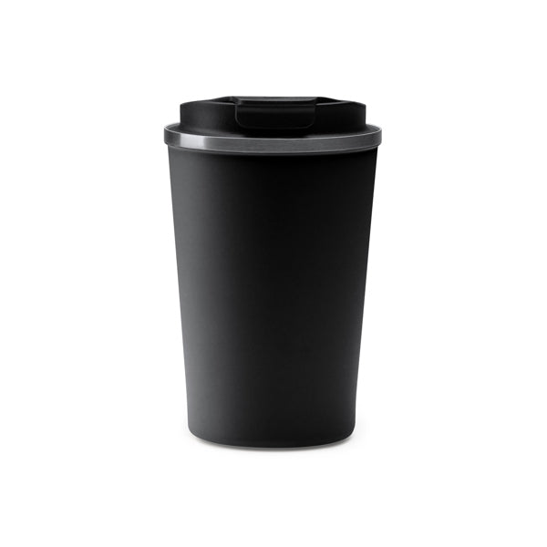 Stamina TOMAS Stainless steel thermal cup 400 ml in black - promotional merchandise printed with your company logo