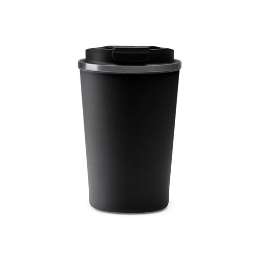 Stamina TOMAS Stainless steel thermal cup 400 ml in black - promotional merchandise printed with your company logo