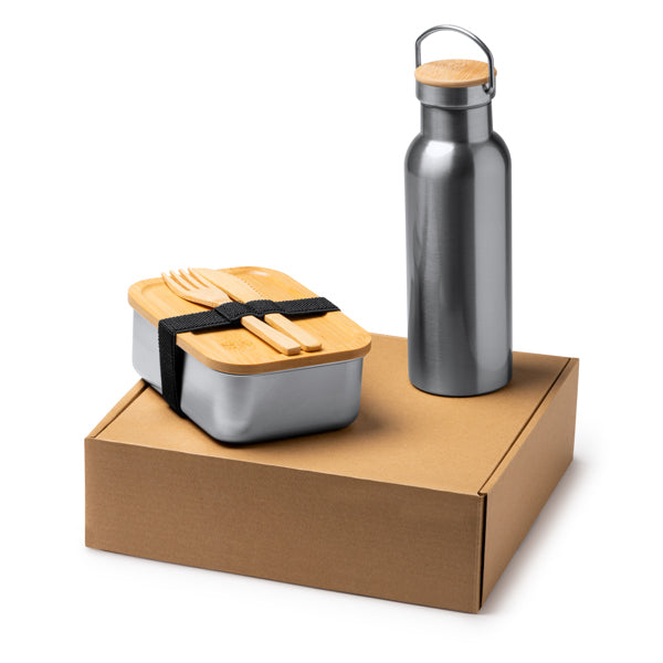 Stamina BAGNER Stainless steel and bamboo lunch box in beige - promotional merchandise printed with your company logo
