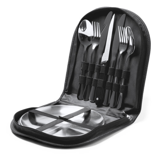 Stamina TRIVOR Stainless steel and RPET cutlery set in black - promotional merchandise printed with your company logo