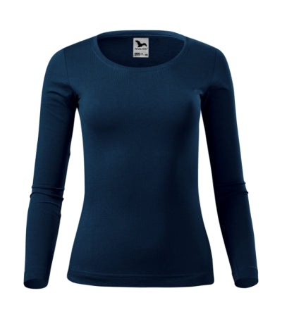 MALFINI FIT-T LS Women's T-shirt in navy blue - promotional clothing printed with your company logo
