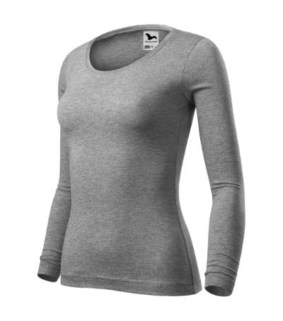 MALFINI FIT-T LS Women's T-shirt in dark gray melange - promotional clothing printed with your company logo