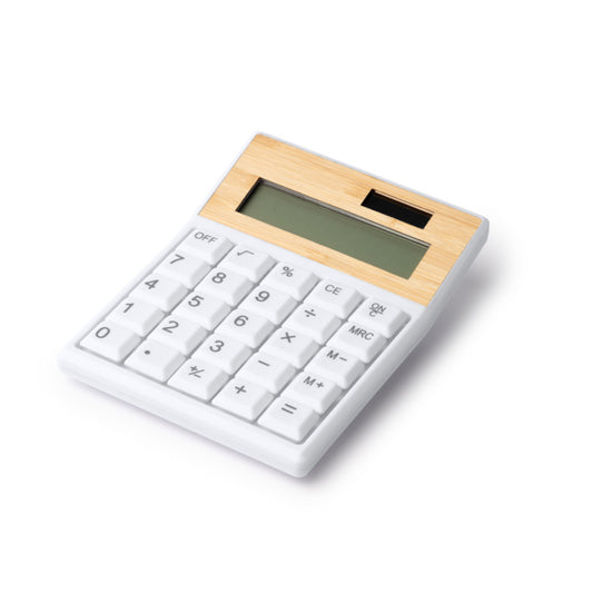 Stamina VEREX Recycled ABS and bamboo calculator in white - promotional merchandise printed with your company logo