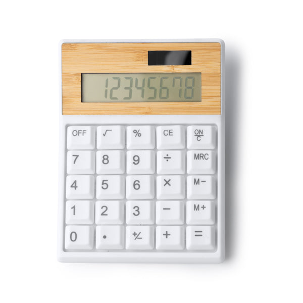 Stamina VEREX Recycled ABS and bamboo calculator in white - promotional merchandise printed with your company logo