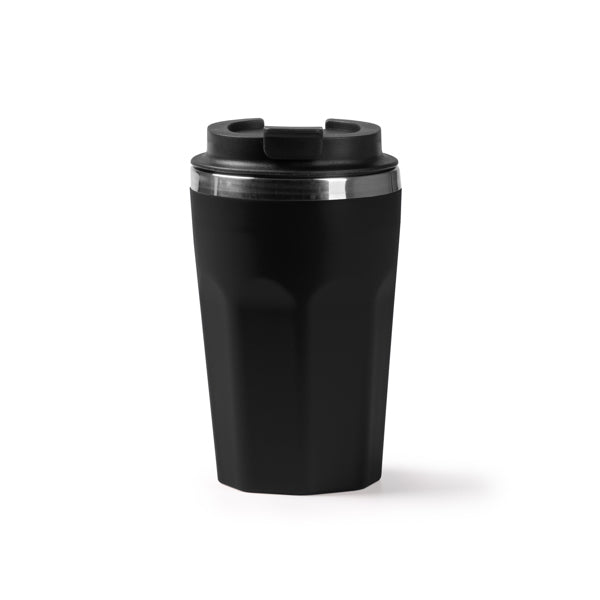 Stamina SALMER Stainless steel and recycled thermal cup in black - promotional merchandise printed with your company logo
