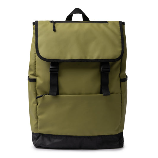 Stamina TROIS PU leather backpack in dark green - promotional merchandise printed with your company logo