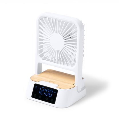 Stamina FUYI Recycled ABS and bamboo desk fan in white - promotional merchandise printed with your company logo