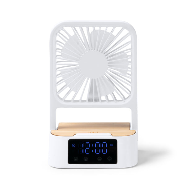 Stamina FUYI Recycled ABS and bamboo desk fan in white - promotional merchandise printed with your company logo