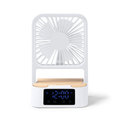 Stamina FUYI Recycled ABS and bamboo desk fan in white - promotional merchandise printed with your company logo