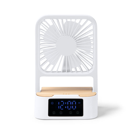 Stamina FUYI Recycled ABS and bamboo desk fan in white - promotional merchandise printed with your company logo