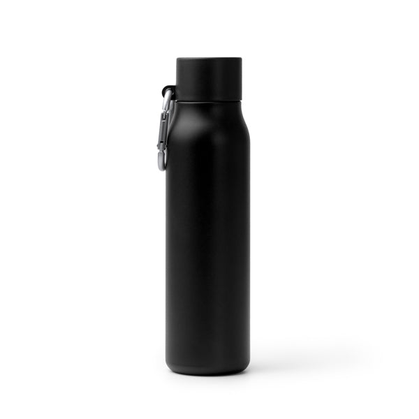 Stamina CUBEL Recycled stainless steel thermal bottle in black - promotional merchandise printed with your company logo
