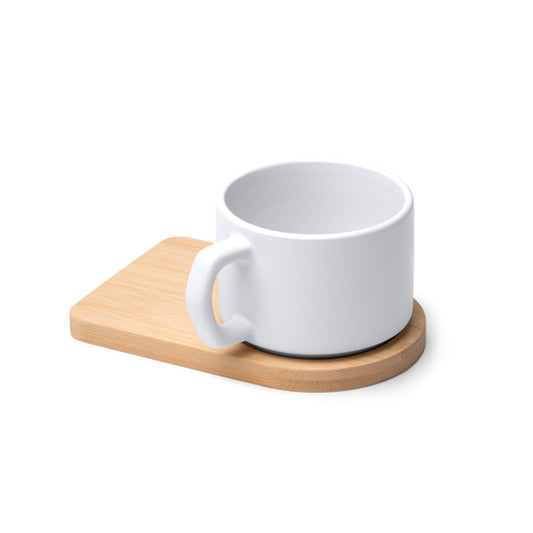 Stamina GEISA Ceramic bamboo mug 180 ml in white - promotional merchandise printed with your company logo
