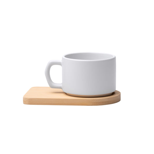 Stamina GEISA Ceramic bamboo mug 180 ml in white - promotional merchandise printed with your company logo