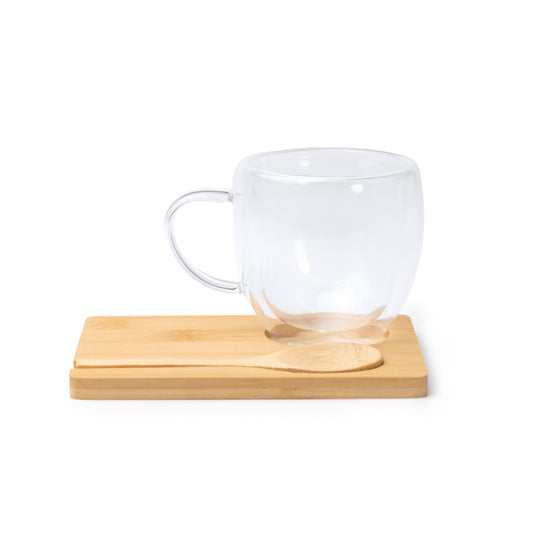 Stamina BLUMON Borosilicate glass bamboo thermal cup 250 ml in transparent - promotional merchandise printed with your