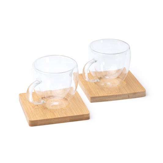 Stamina ROBUS Borosilicate glassbamboo thermal cup 90 ml in transparent - promotional merchandise printed with your company