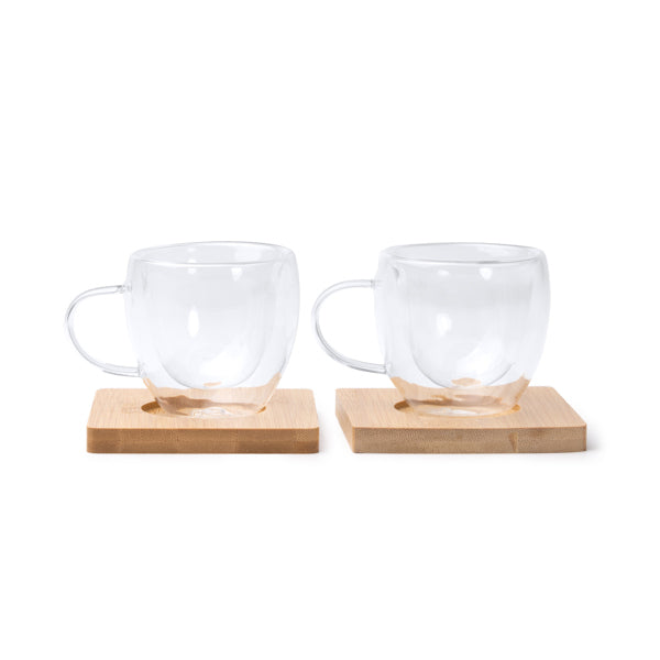 Stamina ROBUS Borosilicate glassbamboo thermal cup 90 ml in transparent - promotional merchandise printed with your company