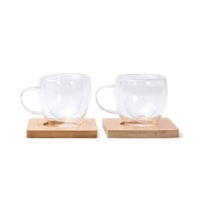 Stamina ROBUS Borosilicate glassbamboo thermal cup 90 ml in transparent - promotional merchandise printed with your company