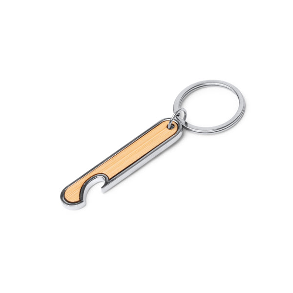 Stamina RESTON Steel and bamboo keyring in beige - promotional merchandise printed with your company logo
