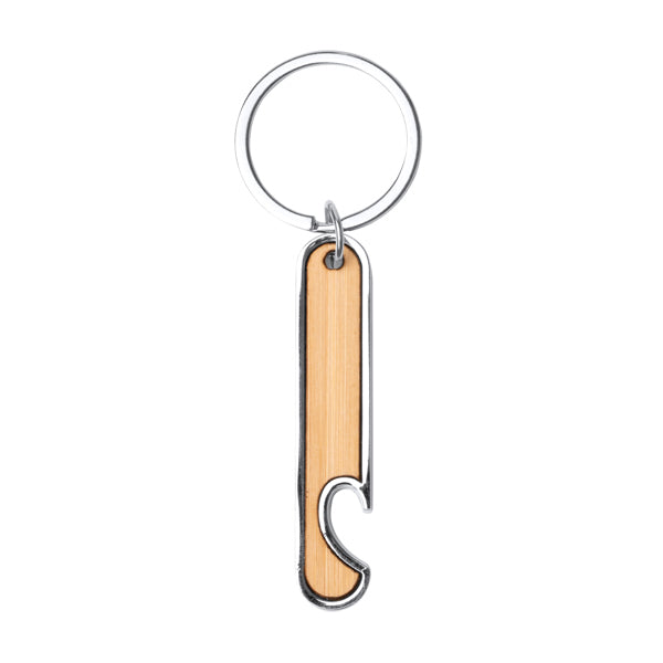 Stamina RESTON Steel and bamboo keyring in beige - promotional merchandise printed with your company logo
