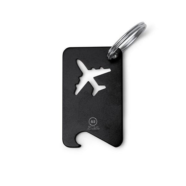 Stamina FLAPIK Recycled aluminium keyring in black - promotional merchandise printed with your company logo