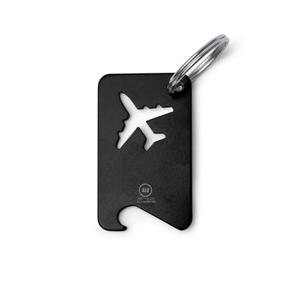 Stamina FLAPIK Recycled aluminium keyring in black - promotional merchandise printed with your company logo