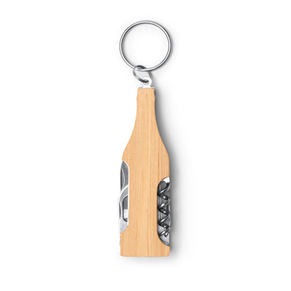 Stamina COSCO Multi-tool steel and bamboo keyring in beige - promotional merchandise printed with your company logo