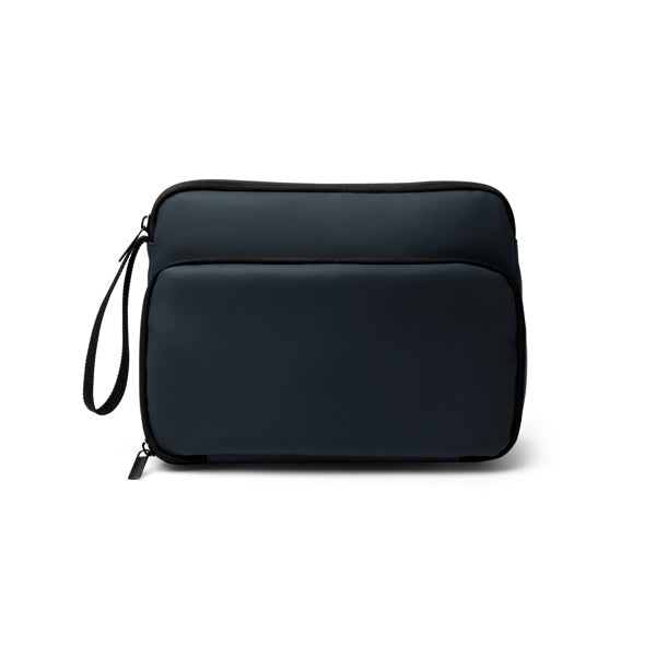 Stamina RONDA PU leather toiletry bag in navy blue - promotional merchandise printed with your company logo