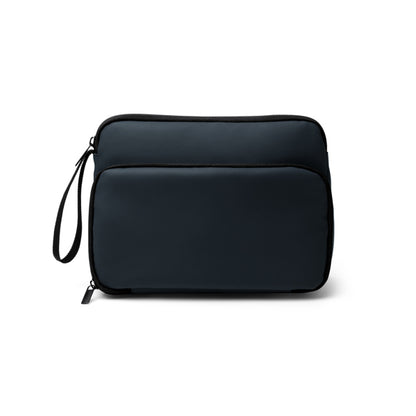 Stamina RONDA PU leather toiletry bag in navy blue - promotional merchandise printed with your company logo