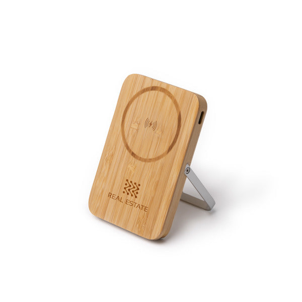 Stamina YOKAS Bamboo and recycled aluminium power bank in beige - promotional merchandise printed with your company logo