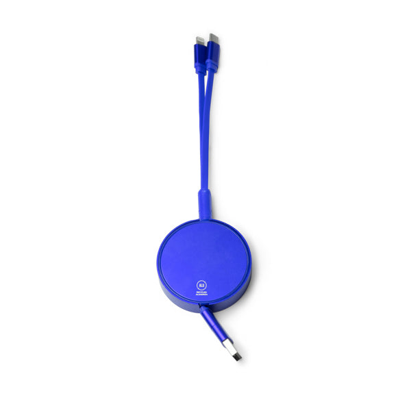 Stamina DAWSON Recycled aluminium charging cable in royal blue - promotional merchandise printed with your company logo