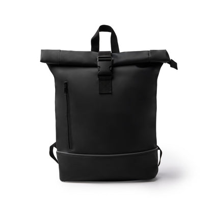 Stamina VALDEZ PU and 210D RPET backpack in black - promotional merchandise printed with your company logo